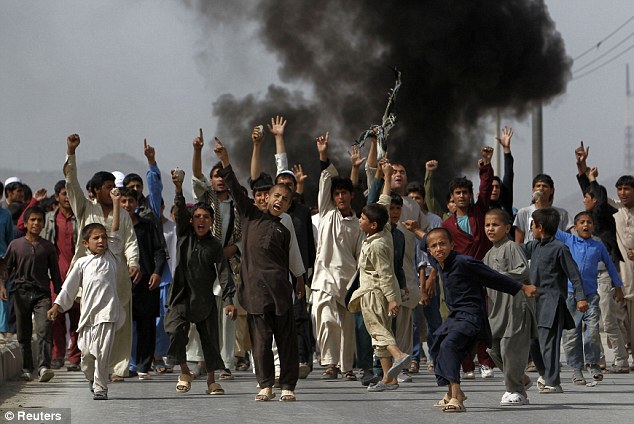 kabul children protesting the movie about Mohammad