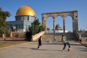 boys playing soccer on the Temple Mount