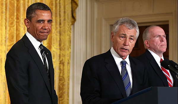 Barack Obama, Chuck Hagel and John Brennan