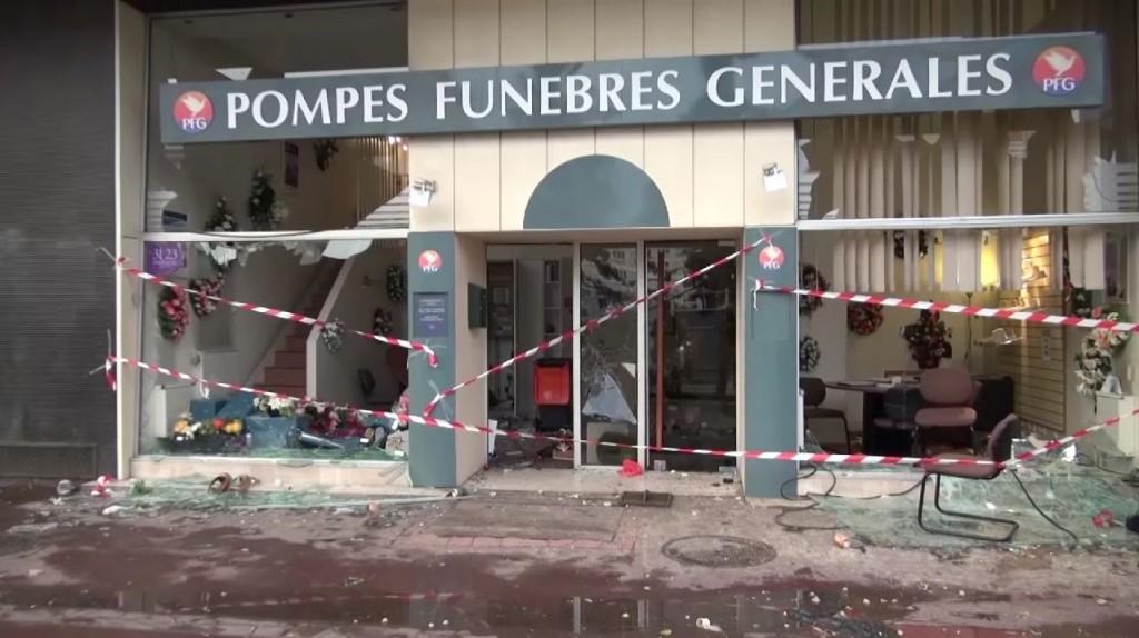 Damage from the Sarcelles pogrom (Line Press/YouTube)