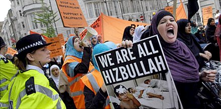 [Demo in support of Hezbollah, London]</p>