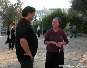 Elisheva near the entrance of the Tomb of the Patriarchs