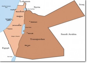 Map of the British Mandate of Palestine and Transjordan